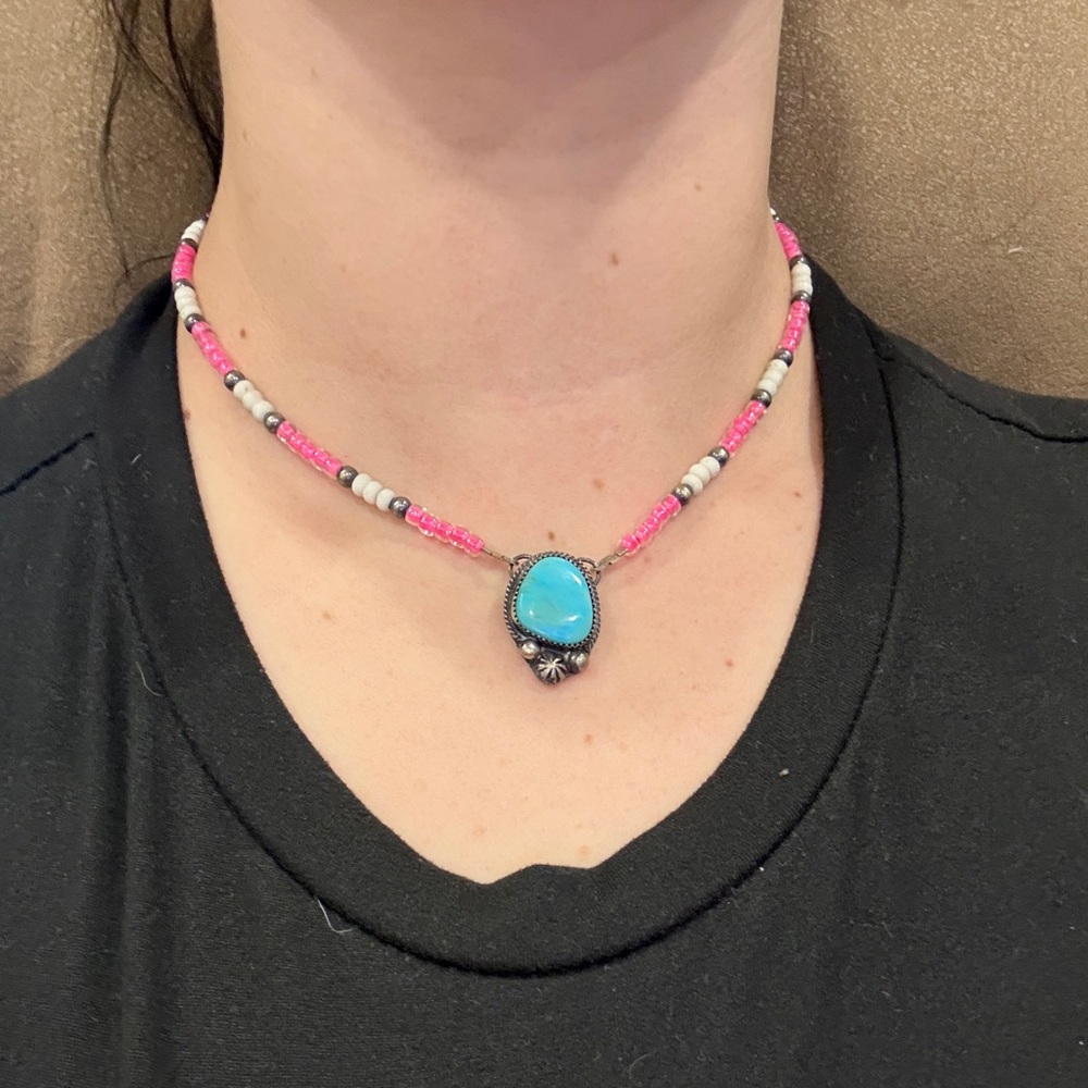 Pink & White Beaded Turquoise Necklace